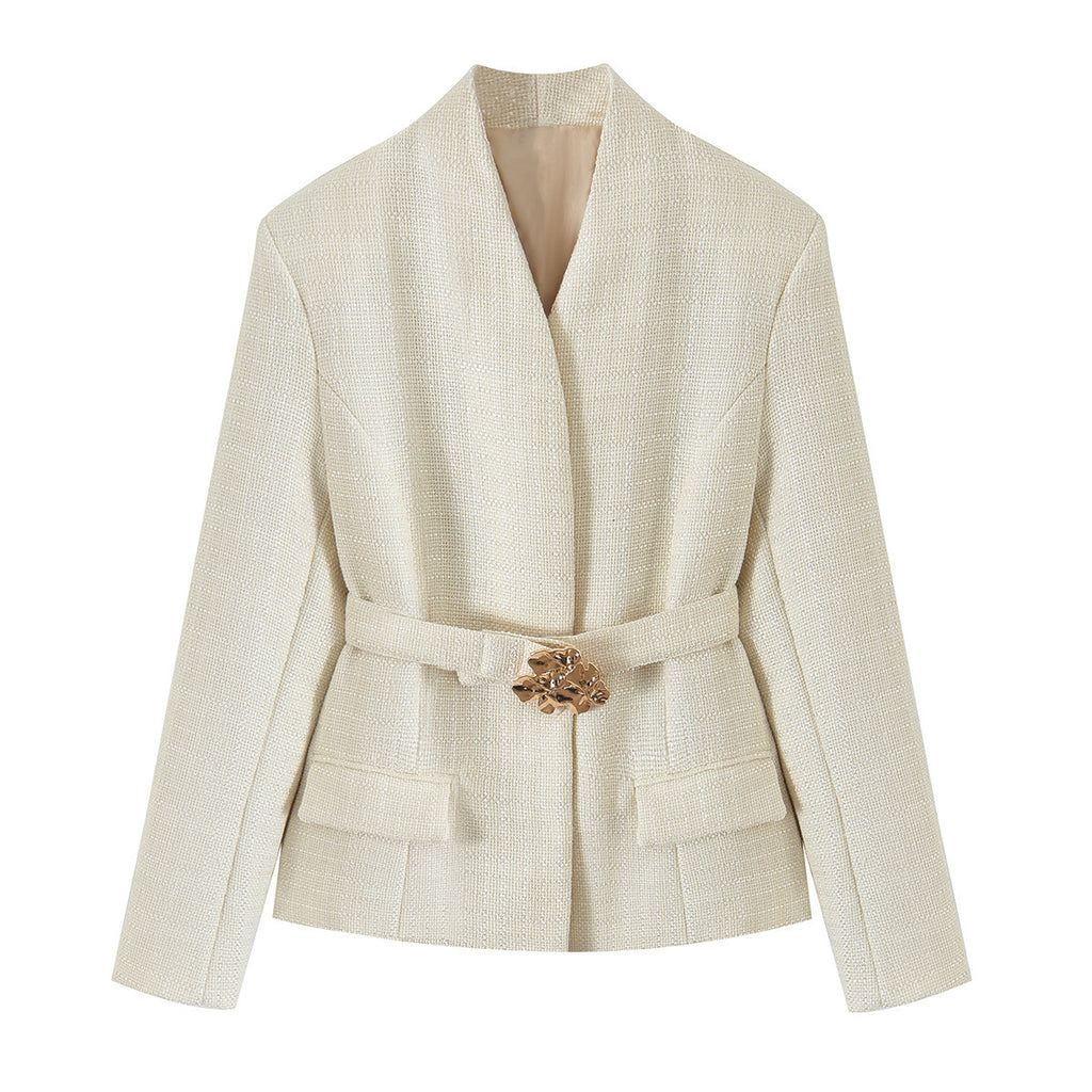 Pocket belt suit jacket+half skirt suit for women