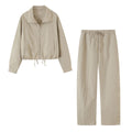 Drawstring tied jacket with hem and pants set for women
