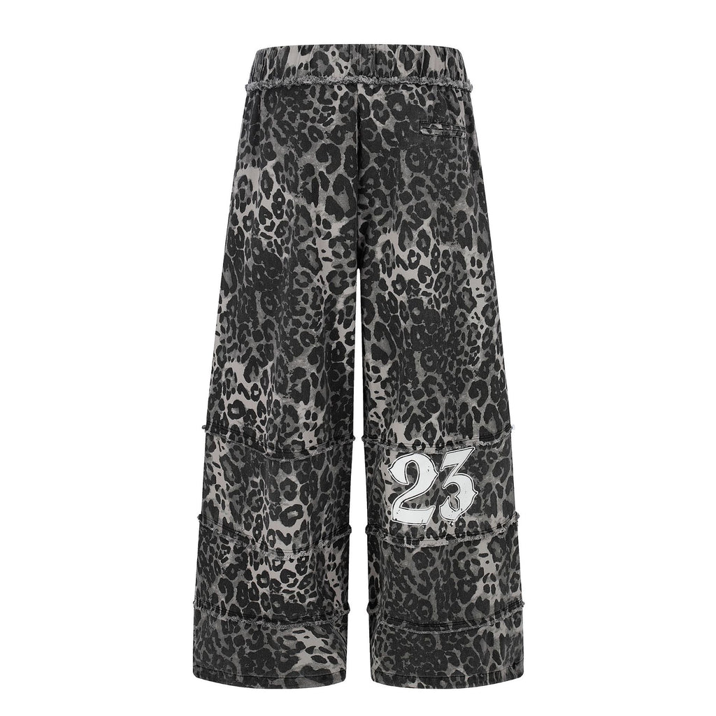Wasteland Style Irregular Raw Edge Denim Jeans, Double-Layer Spliced Vintage Wash Wide Leg Pants