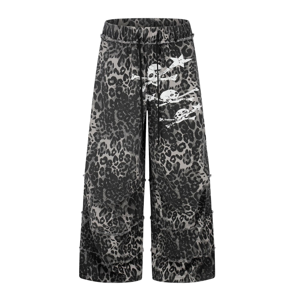Wasteland Style Irregular Raw Edge Denim Jeans, Double-Layer Spliced Vintage Wash Wide Leg Pants