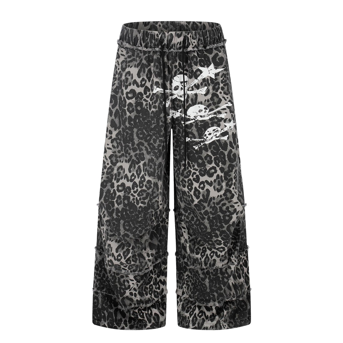 Wasteland Style Irregular Raw Edge Denim Jeans, Double-Layer Spliced Vintage Wash Wide Leg Pants