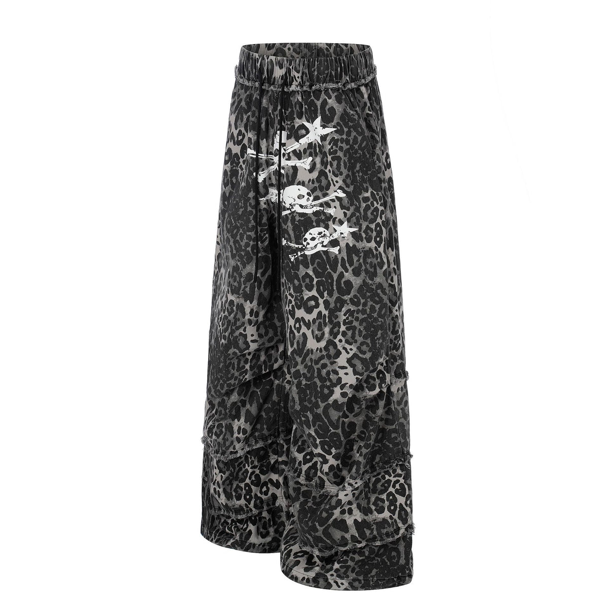 Wasteland Style Irregular Raw Edge Denim Jeans, Double-Layer Spliced Vintage Wash Wide Leg Pants