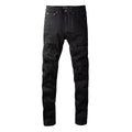 Men's Slim Fit Stretch Black Distressed Patch Vintage Jeans