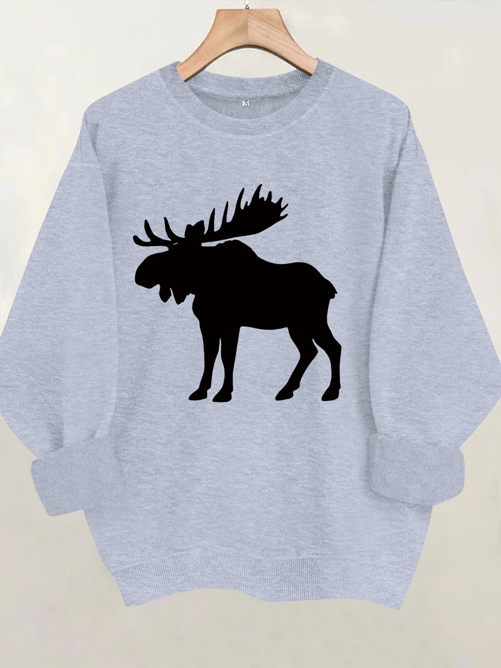 Deer head print round neck fleece hoodie