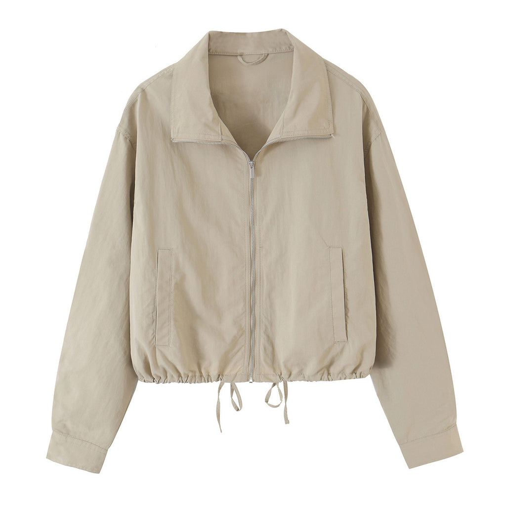 Drawstring tied jacket with hem and pants set for women