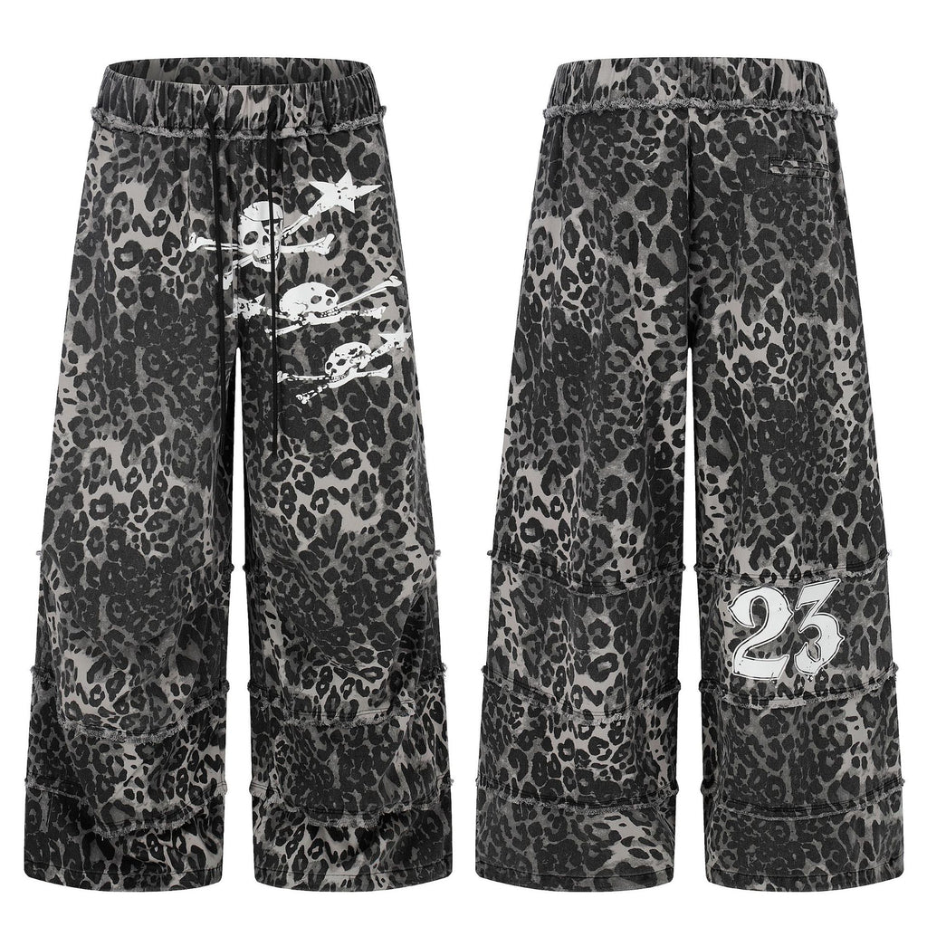 Wasteland Style Irregular Raw Edge Denim Jeans, Double-Layer Spliced Vintage Wash Wide Leg Pants