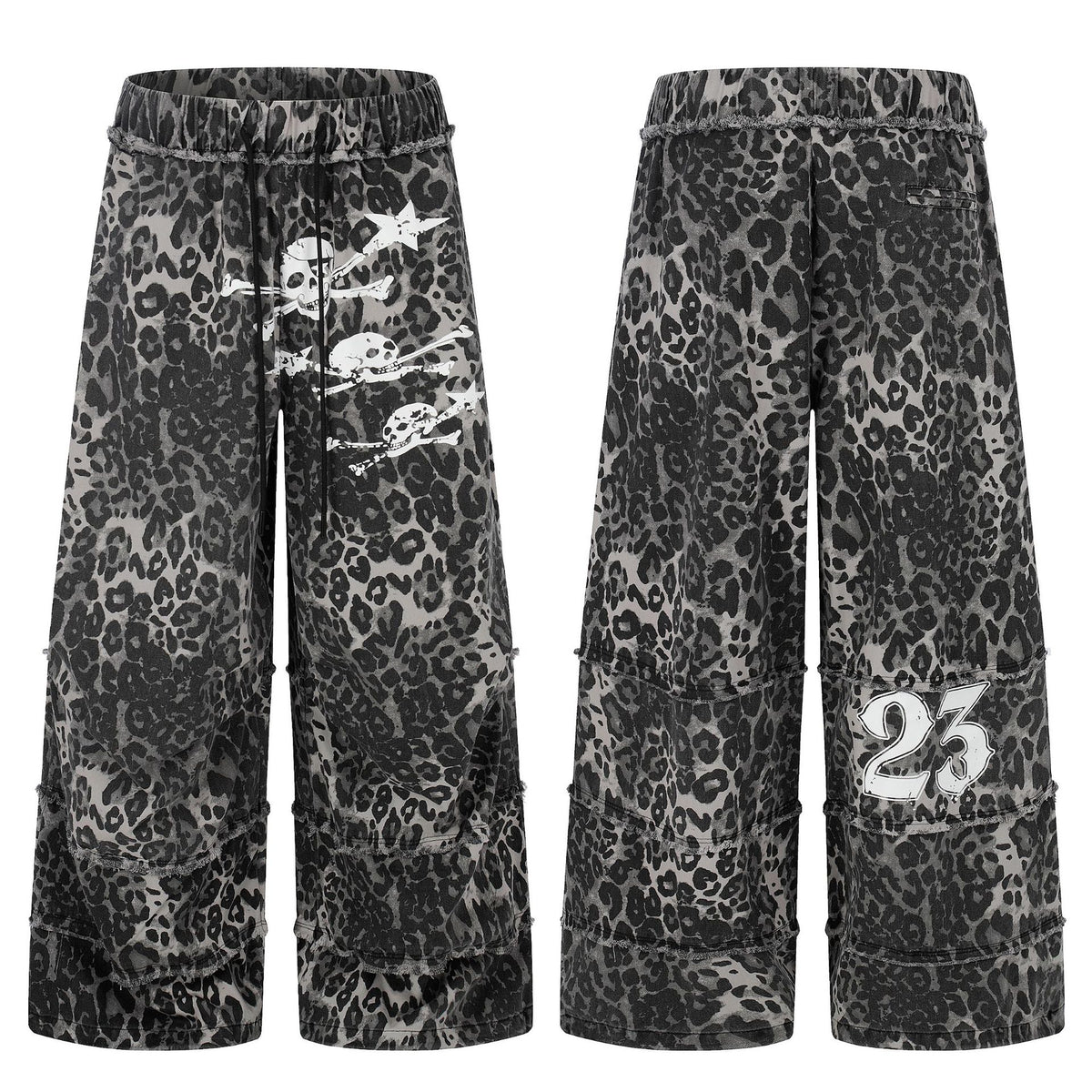 Wasteland Style Irregular Raw Edge Denim Jeans, Double-Layer Spliced Vintage Wash Wide Leg Pants