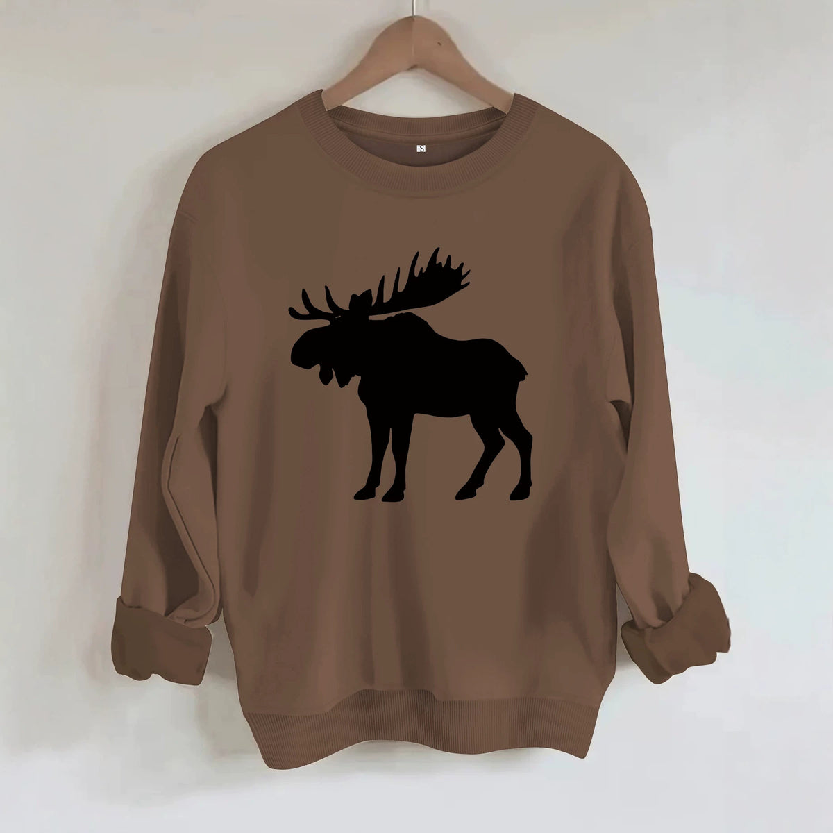 Deer head print round neck fleece hoodie