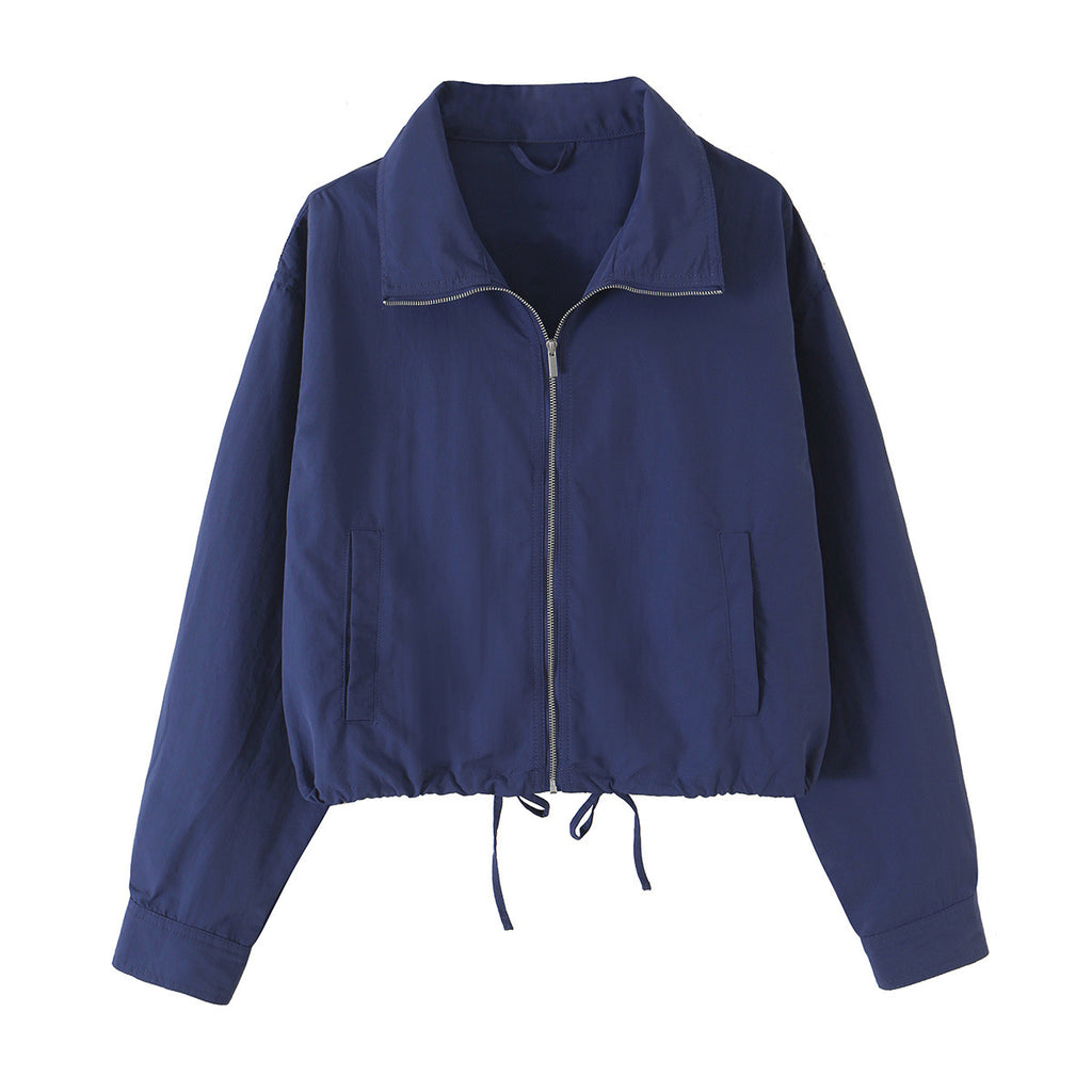 Drawstring tied jacket with hem and pants set for women