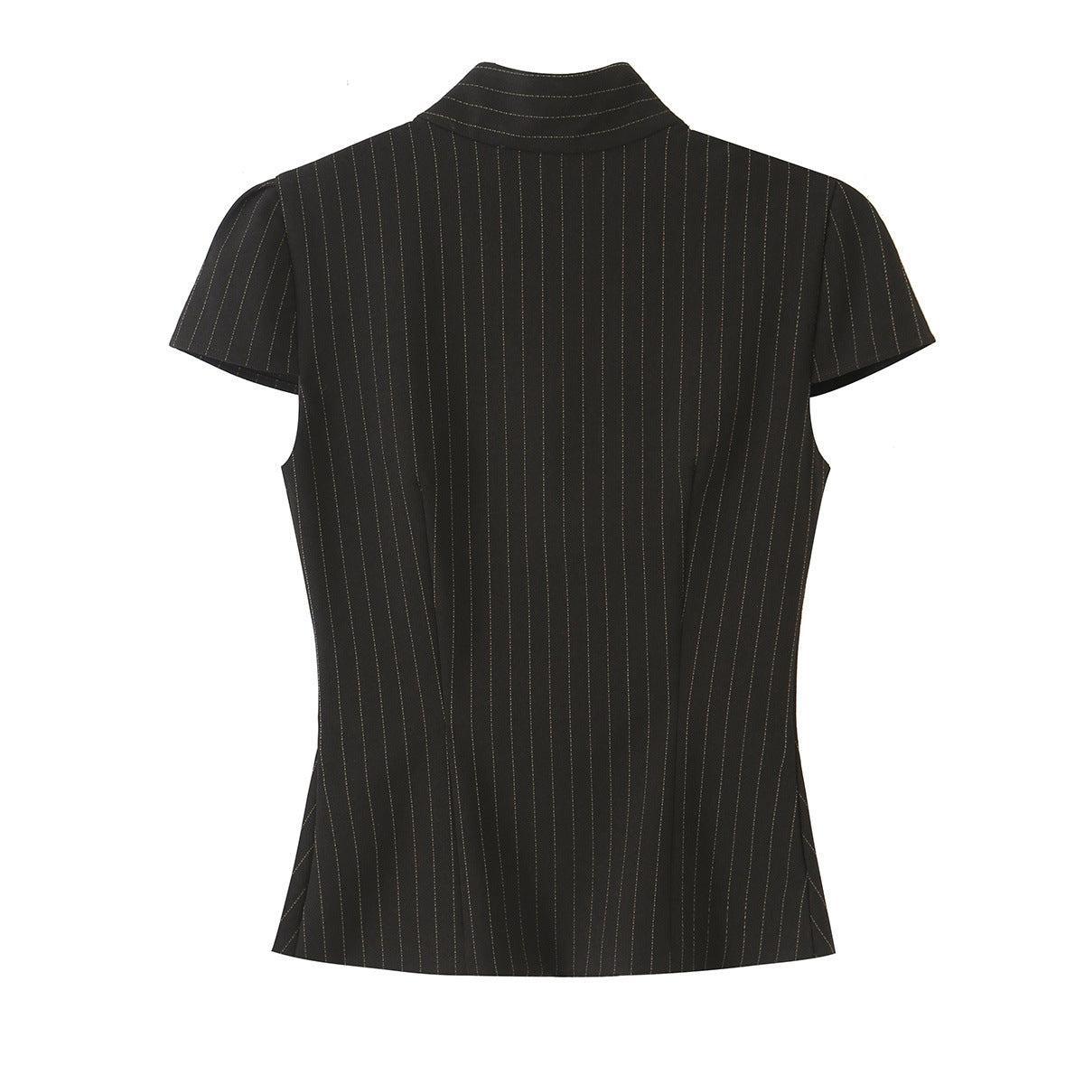 Striped stand up collar top+pants set for women