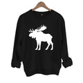 Deer head print round neck fleece hoodie